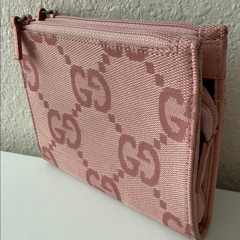 Gucci GG Canvas Zip Wallet Light Pink 5x4 Multiple Zipper Compartments - Picture 4 of 11